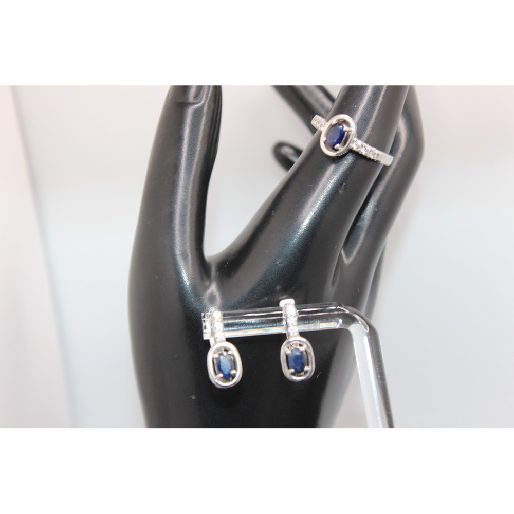 925 Sterling Silver Sapphire Ring and Earrings Set Blue Stone Jewelry